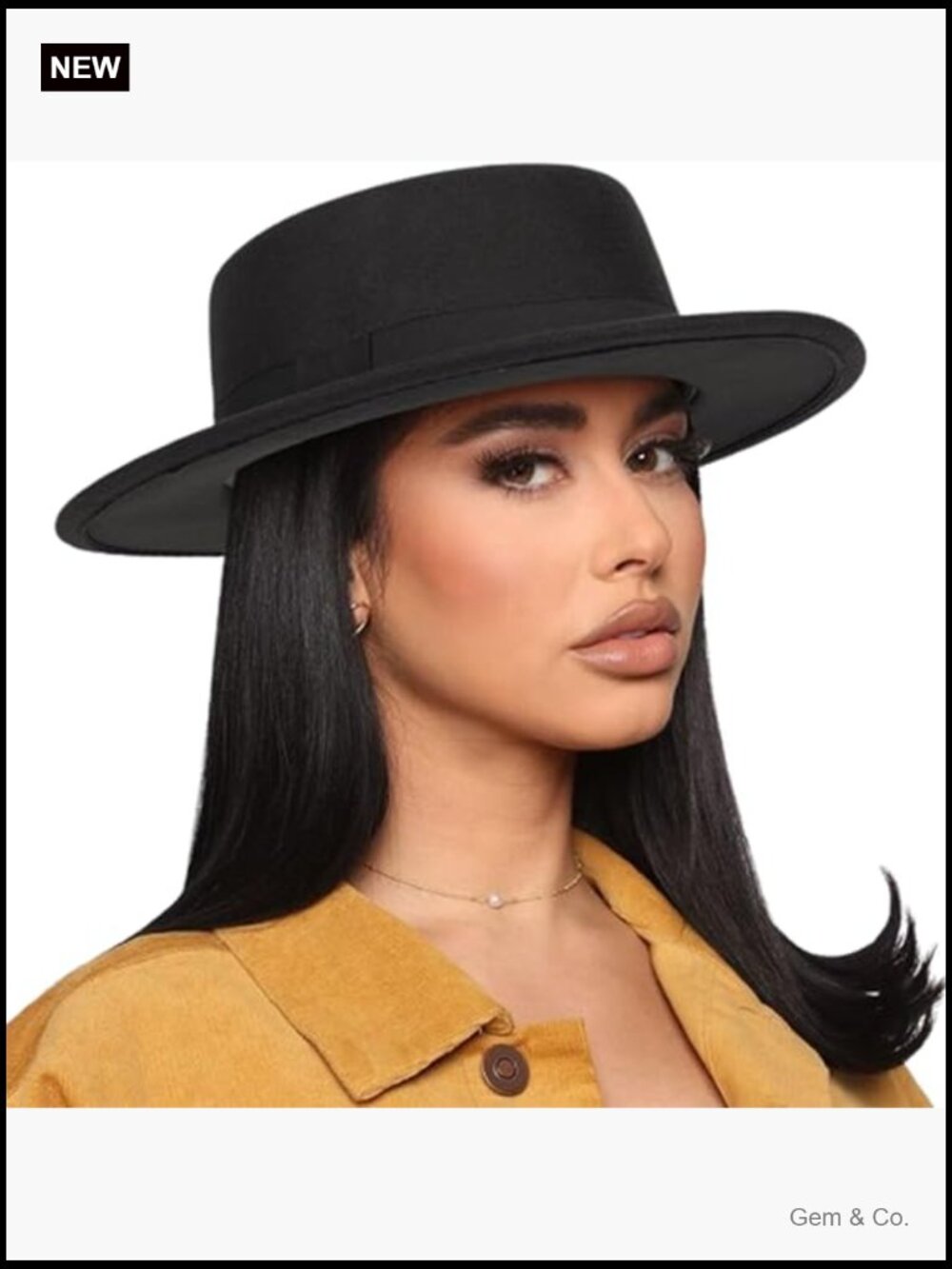 Pork Pie Fedora Hat Wide Brim Felt Flat Top Boater Hat Unisex